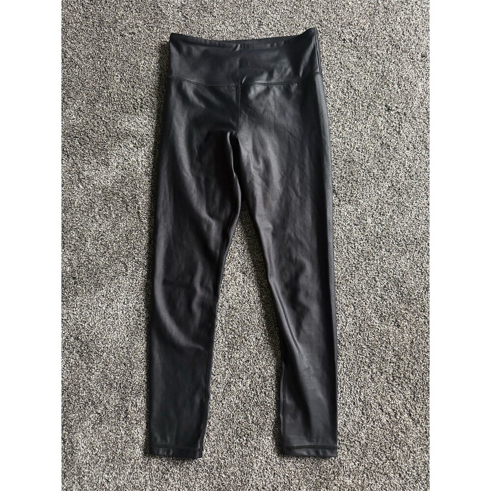 ZYIA Active Leggings Womens M Black Faux Leather Look High Rise Pull-On